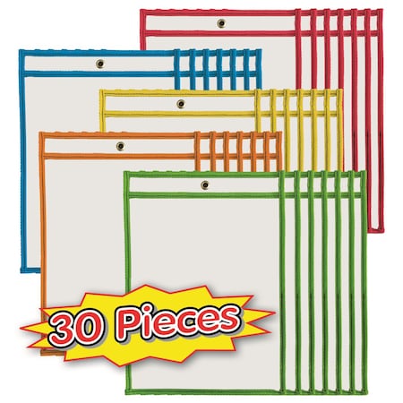 Charles Leonard Dry Erase Pockets, 9" x 12", Assorted Colors, PK30 29030
